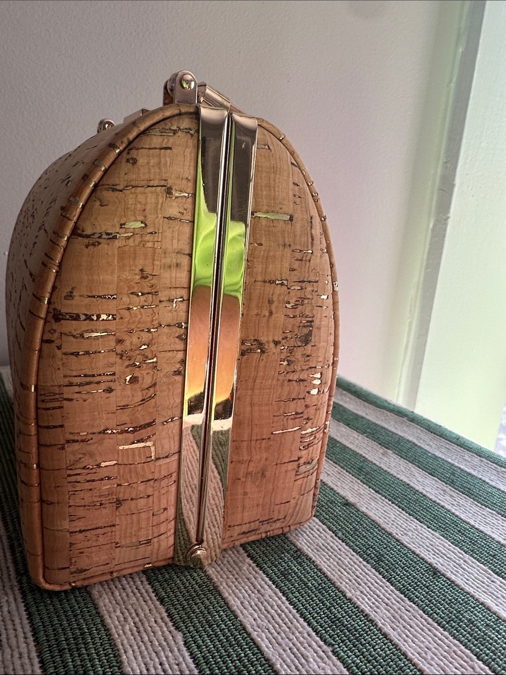 Natural Cork Box Clutch with Gold Handle - Picture 3 of 8